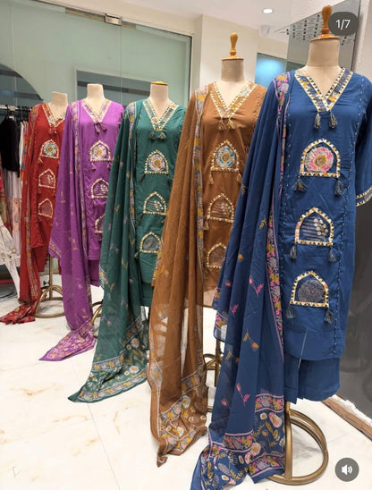 Stylish Embroidered Jaipuri Cotton Kurta Set