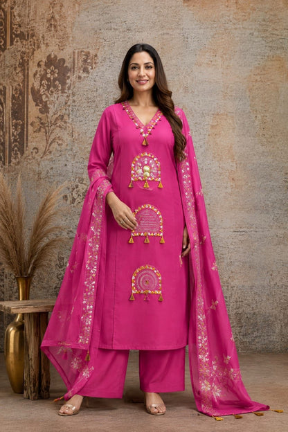 Stylish Embroidered Jaipuri Cotton Kurta Set
