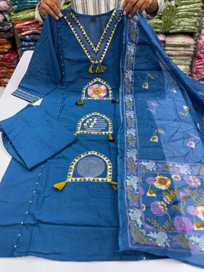 Stylish Embroidered Jaipuri Cotton Kurta Set