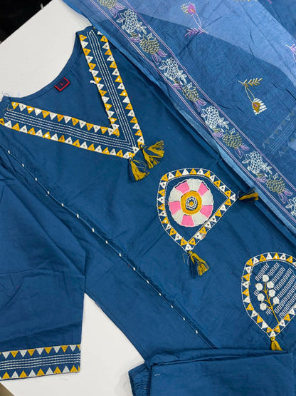 Stylish Embroidered Jaipuri Cotton Kurta Set