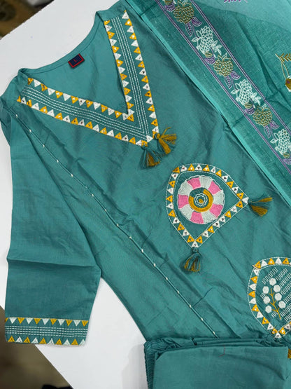 Stylish Embroidered Jaipuri Cotton Kurta Set