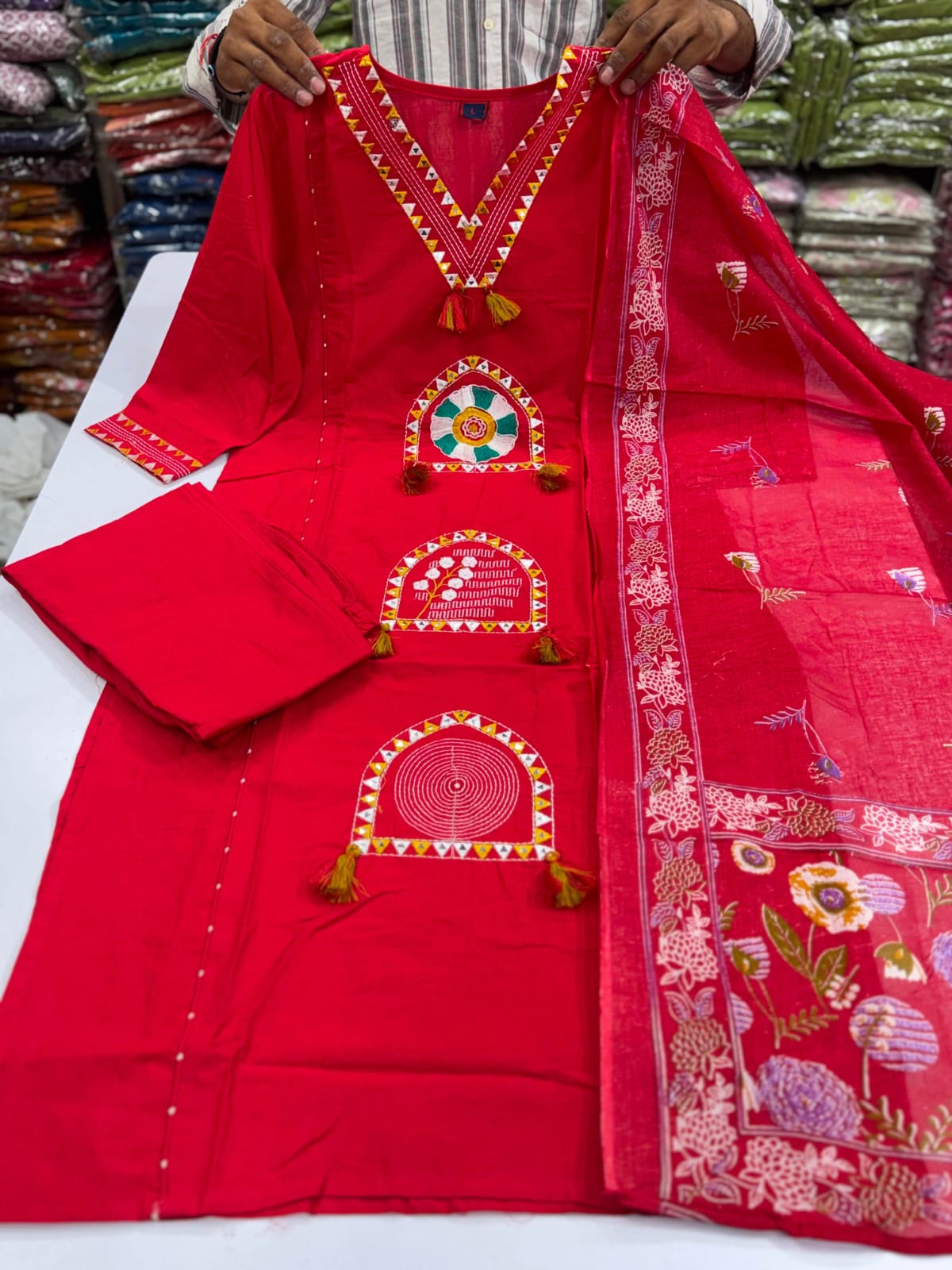 Stylish Embroidered Jaipuri Cotton Kurta Set