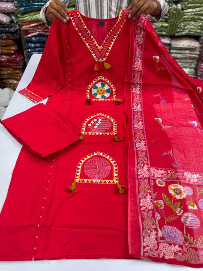 Stylish Embroidered Jaipuri Cotton Kurta Set