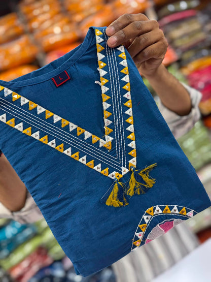 Stylish Embroidered Jaipuri Cotton Kurta Set