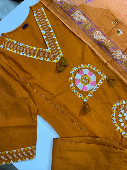 Stylish Embroidered Jaipuri Cotton Kurta Set