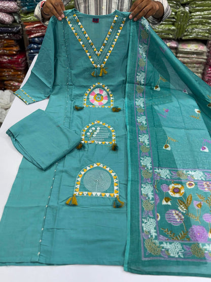 Stylish Embroidered Jaipuri Cotton Kurta Set
