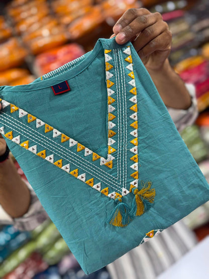 Stylish Embroidered Jaipuri Cotton Kurta Set