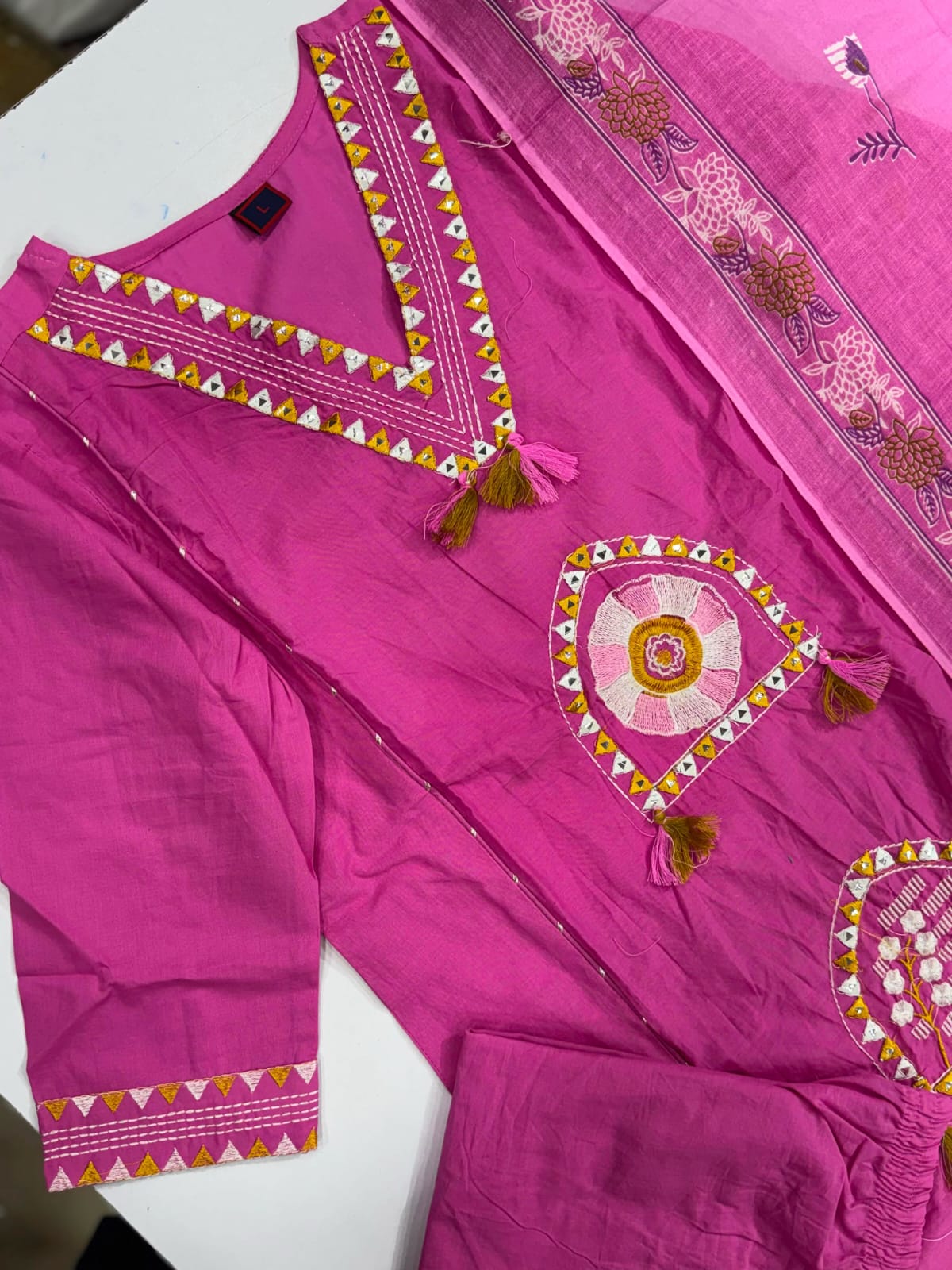 Stylish Embroidered Jaipuri Cotton Kurta Set