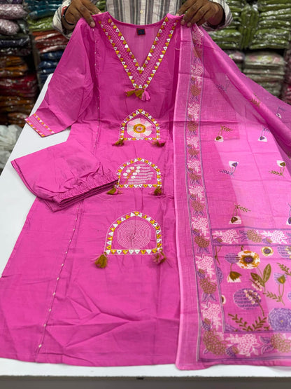 Stylish Embroidered Jaipuri Cotton Kurta Set