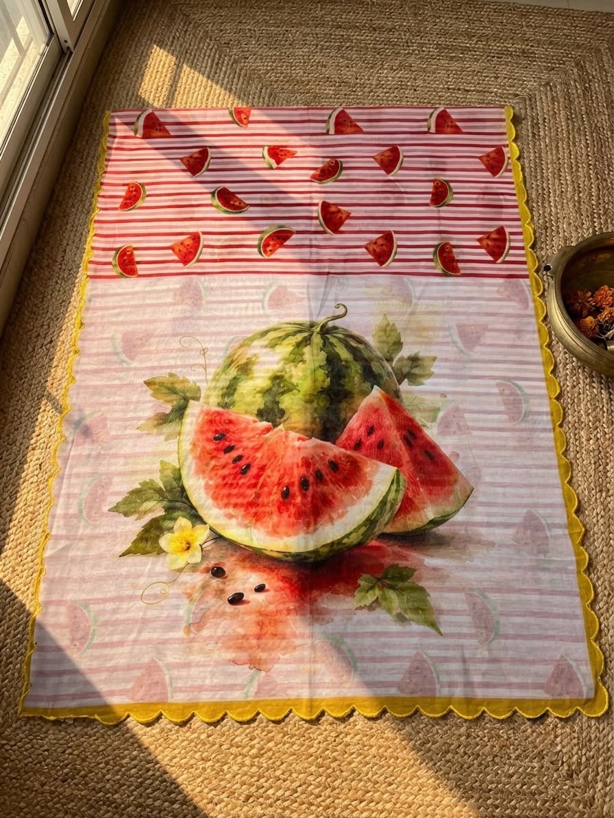 Watermelon Printed Chanderi Cotton Saree