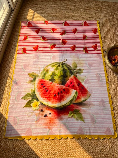 Watermelon Printed Chanderi Cotton Saree