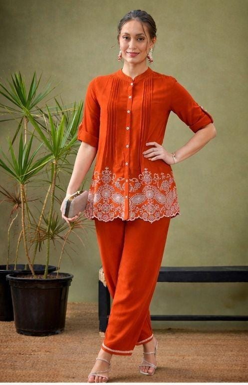Elegant Embroidered Cotton Co-ord Set