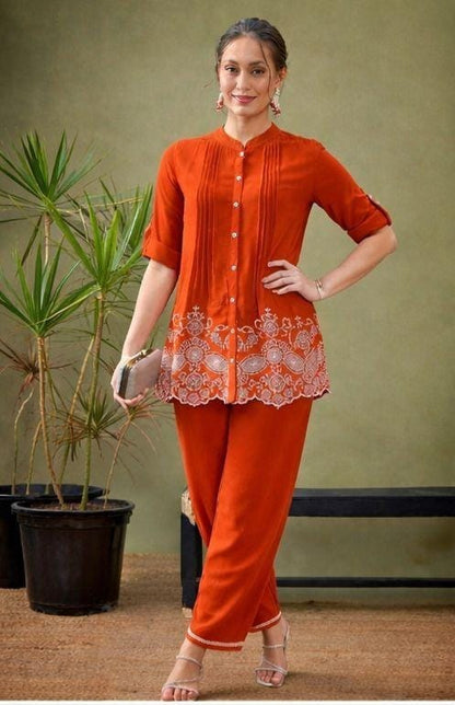 Elegant Embroidered Cotton Co-ord Set