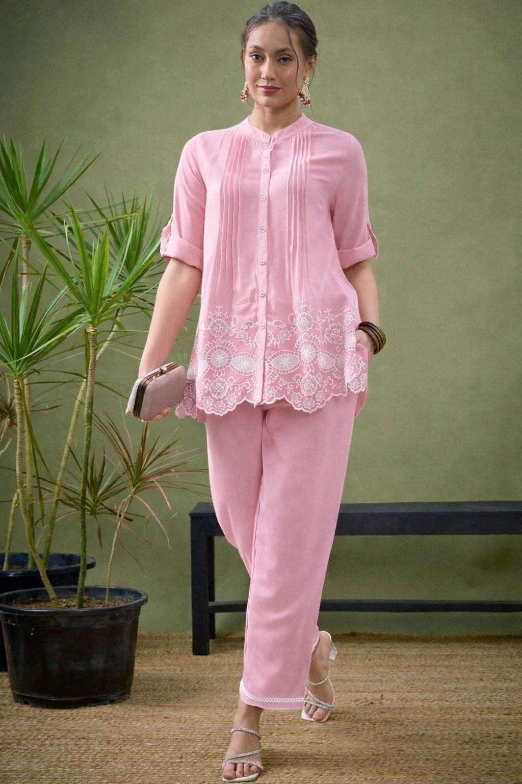 Elegant Embroidered Cotton Co-ord Set