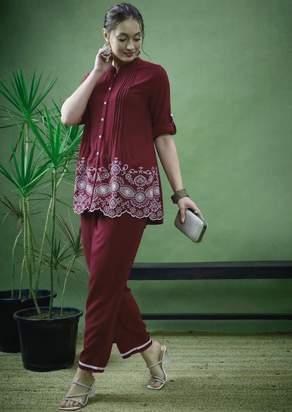 Elegant Embroidered Cotton Co-ord Set