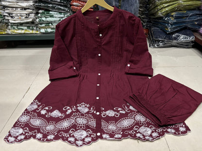 Elegant Embroidered Cotton Co-ord Set