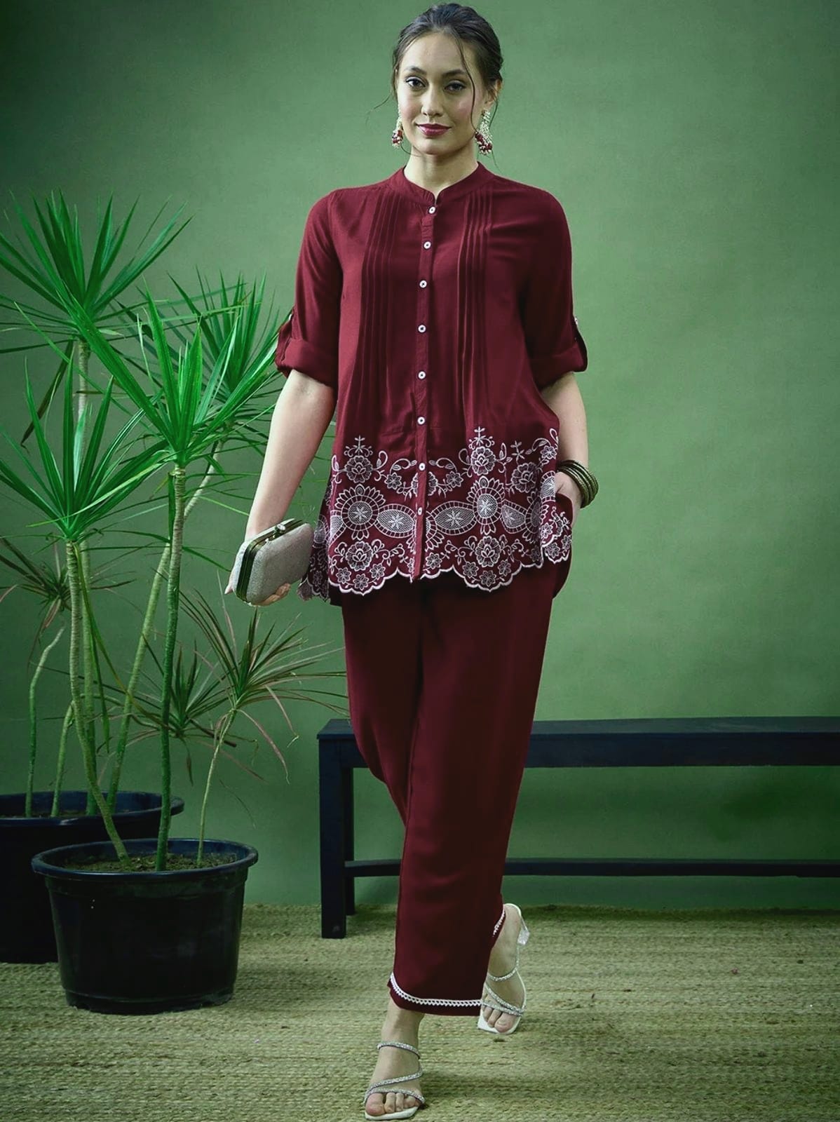 Elegant Embroidered Cotton Co-ord Set