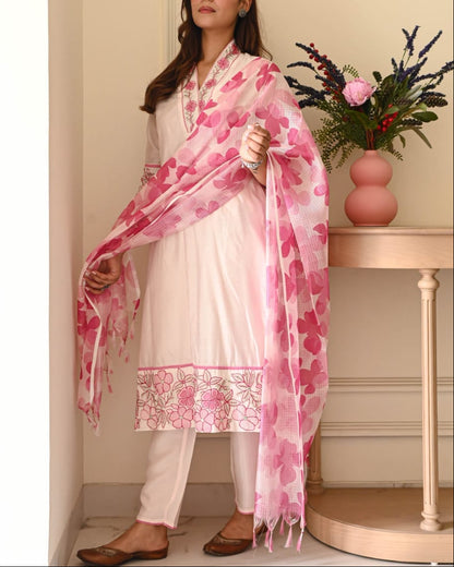 Gorgeous Pink Cotton Kurta Set With Printed Dupatta
