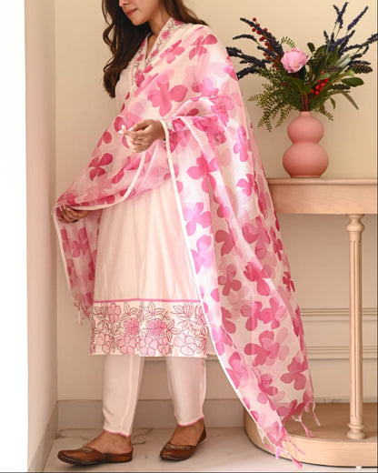 Gorgeous Pink Cotton Kurta Set With Printed Dupatta