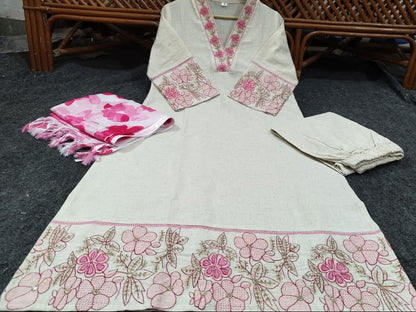 Gorgeous Pink Cotton Kurta Set With Printed Dupatta