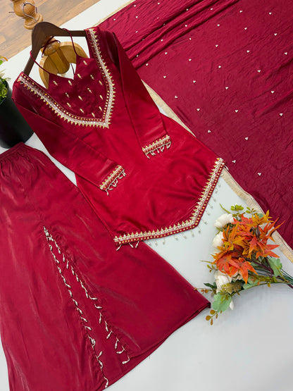 Stunning Red 3-Piece Set With Real Mirror Work