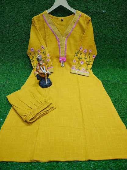 Stylish Floral Embroidered Cotton Kurta Set