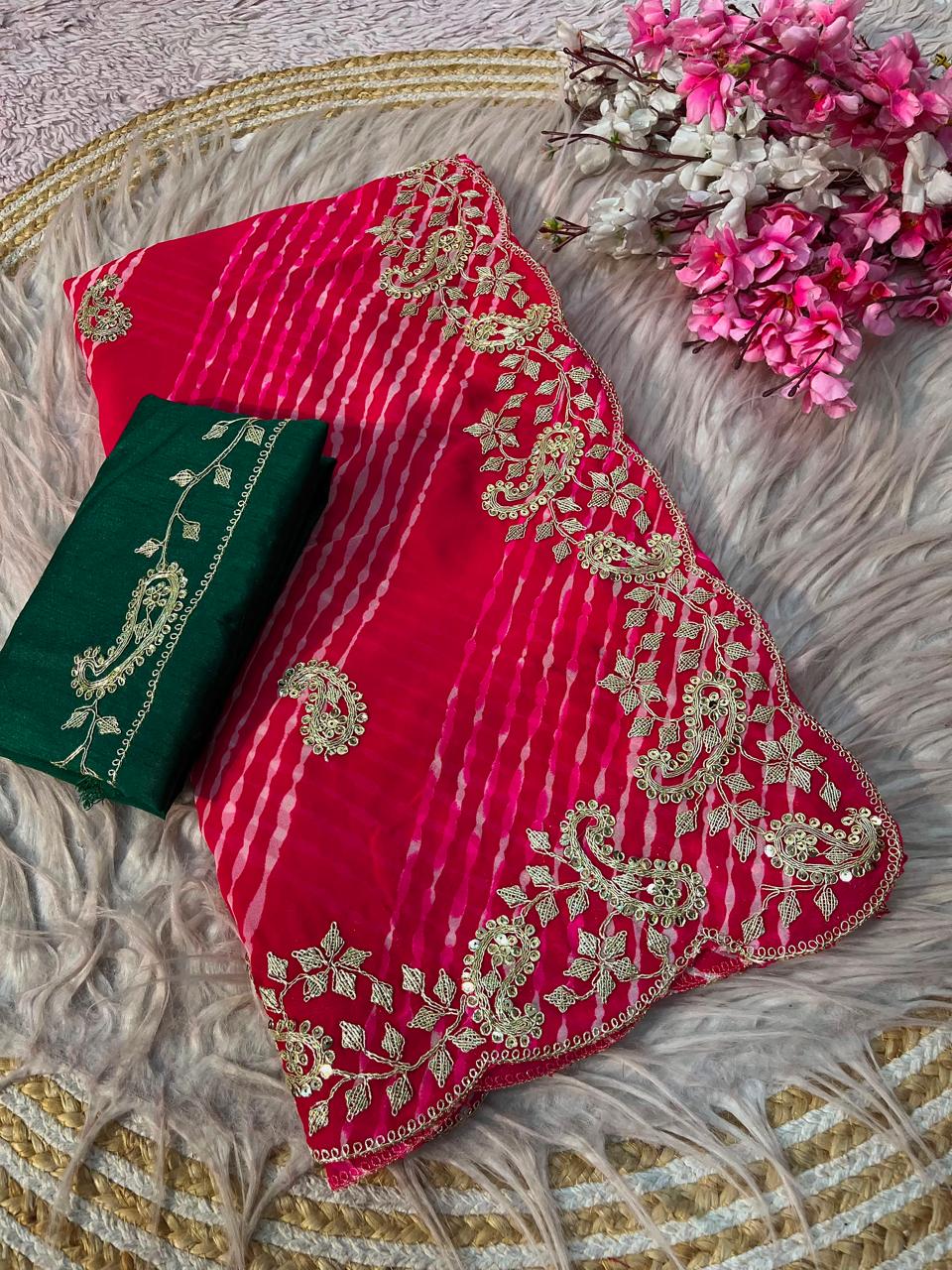 Soft Georgette Leheriya Silk Saree With Pittawork