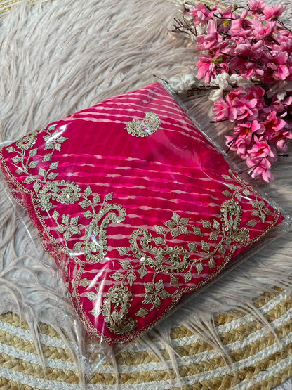 Soft Georgette Leheriya Silk Saree With Pittawork