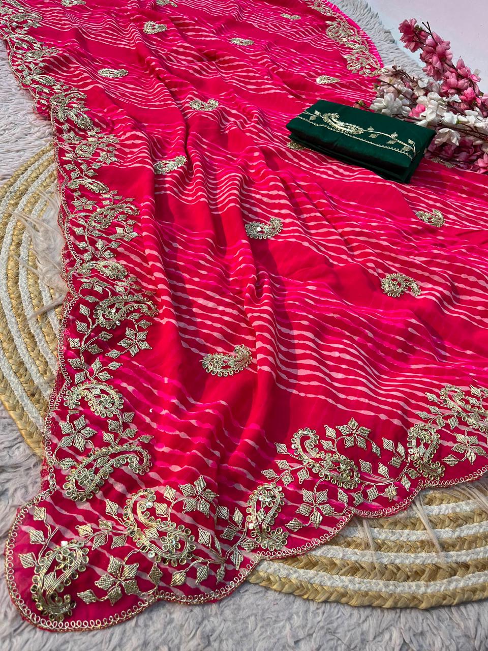 Soft Georgette Leheriya Silk Saree With Pittawork