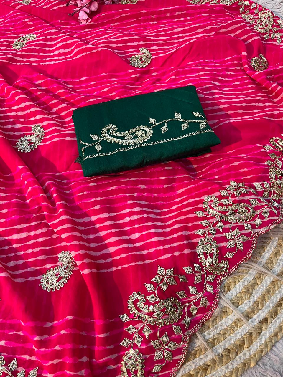 Soft Georgette Leheriya Silk Saree With Pittawork