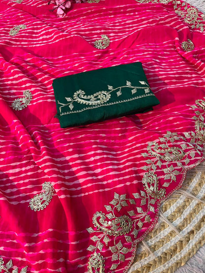 Soft Georgette Leheriya Silk Saree With Pittawork