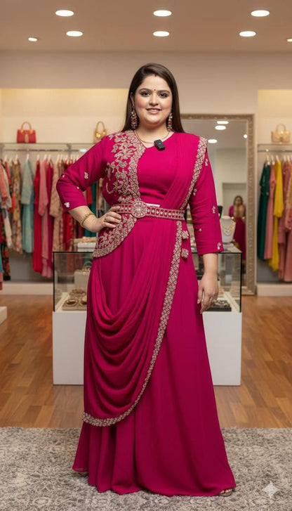 Stunning Designer Saree and Jacket-Style Blouse Combo