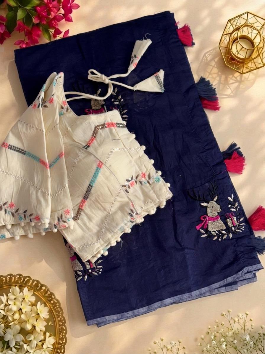 Chic Animal Embroidered Chanderi Silk Saree