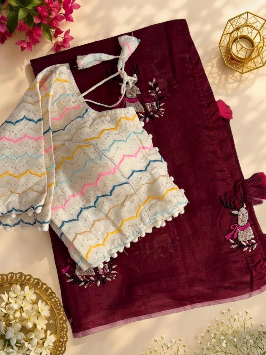 Chic Animal Embroidered Chanderi Silk Saree