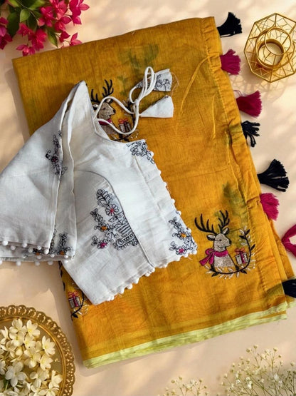 Chic Animal Embroidered Chanderi Silk Saree
