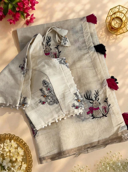 Chic Animal Embroidered Chanderi Silk Saree