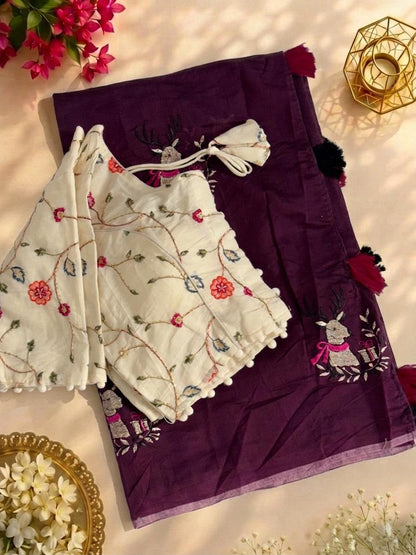 Chic Animal Embroidered Chanderi Silk Saree
