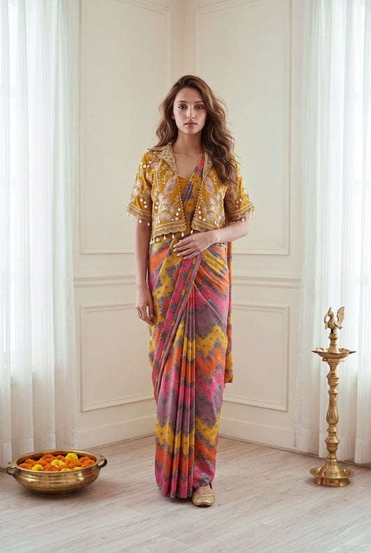 Stylish Ready-To-Wear Saree With Designer Koti