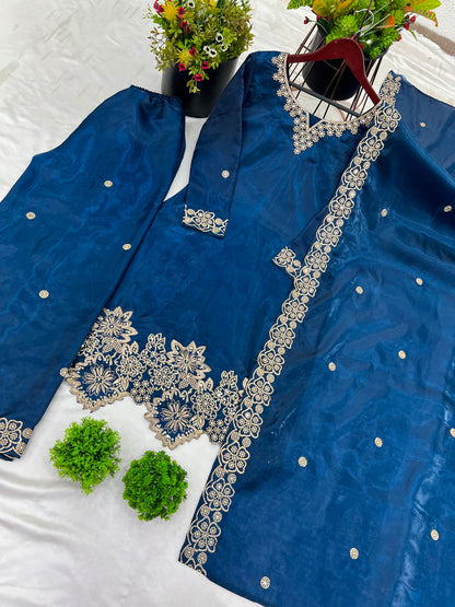 Elegant Silk Embroidered Sequined Kurta Set