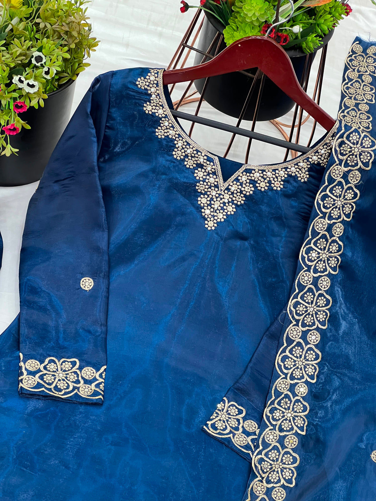 Elegant Silk Embroidered Sequined Kurta Set