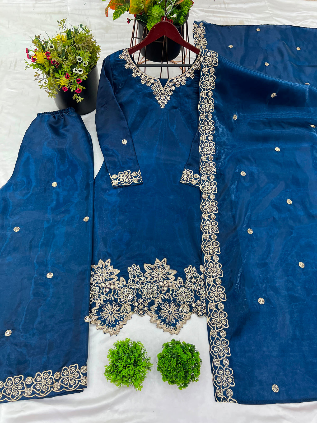 Elegant Silk Embroidered Sequined Kurta Set
