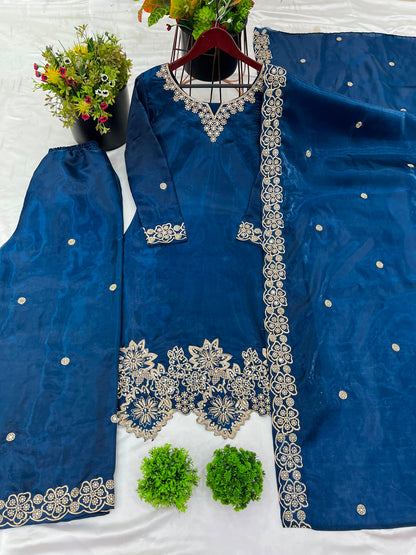 Elegant Silk Embroidered Sequined Kurta Set