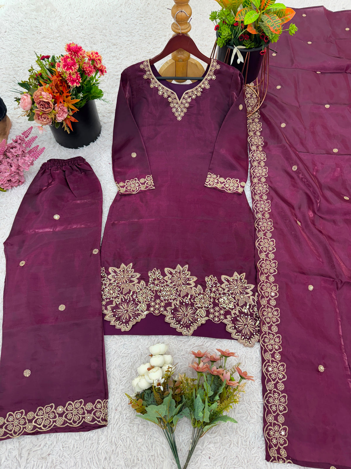 Elegant Silk Embroidered Sequined Kurta Set