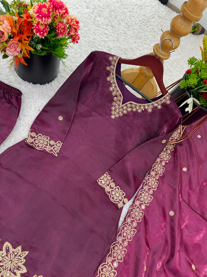 Elegant Silk Embroidered Sequined Kurta Set
