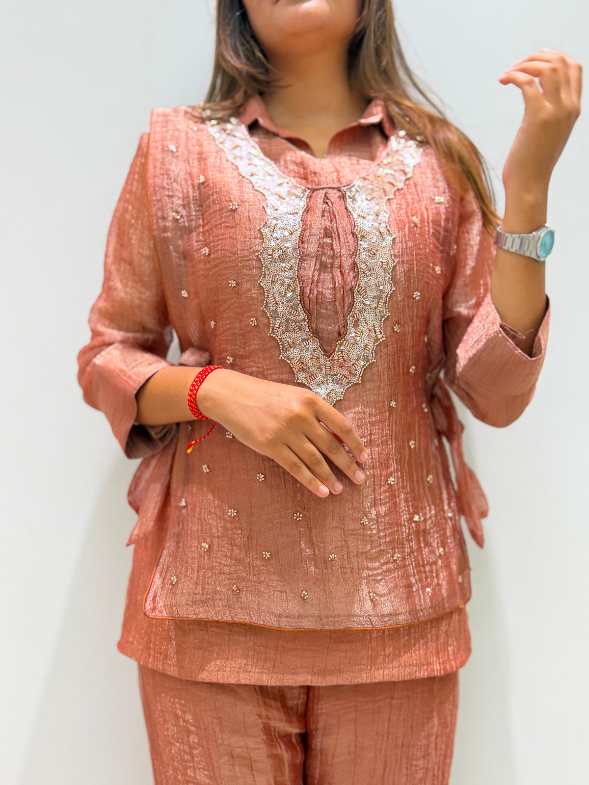 Viral Stylish Salsa Silk Co-ord Set With Designer Shrug