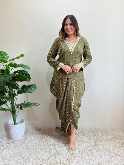Stylish Muslin Silk Dhoti Co-Ord Set