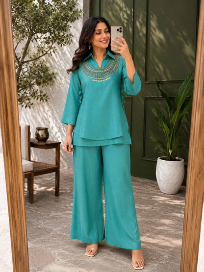 Viral 3-Piece Kurti, Koti And Plazzo Co-ord Set