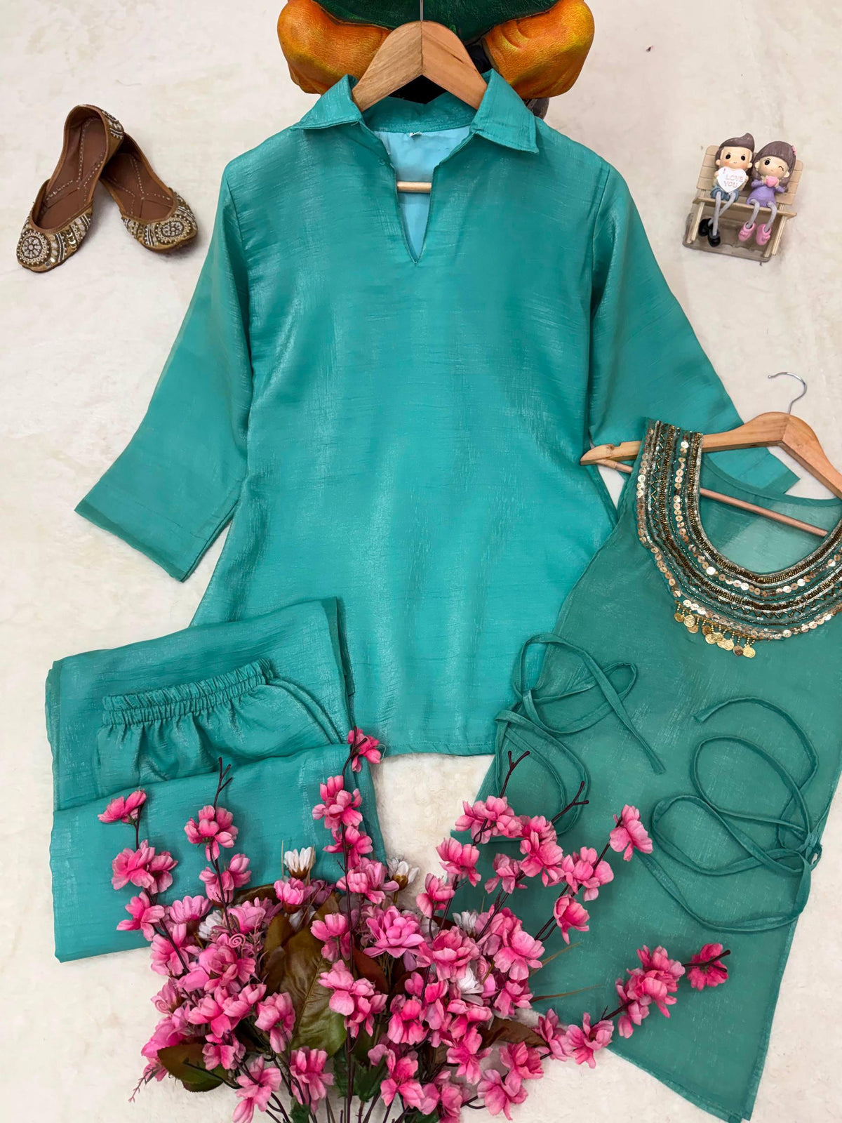 Viral 3-Piece Kurti, Koti And Plazzo Co-ord Set