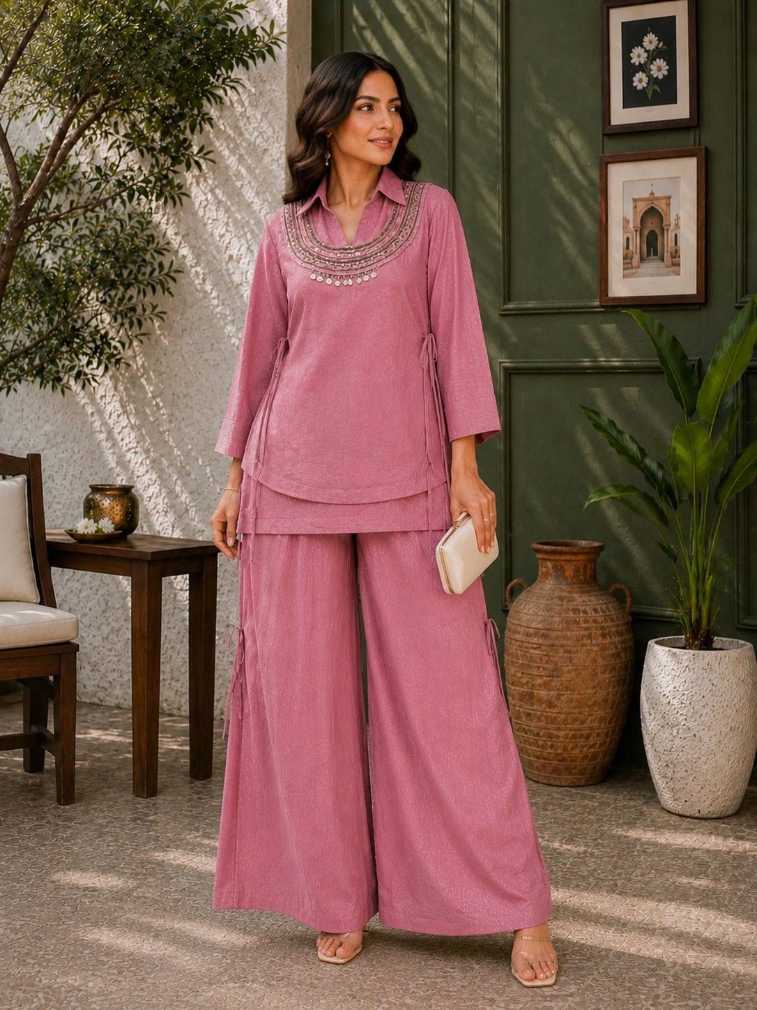 Viral 3-Piece Kurti, Koti And Plazzo Co-ord Set