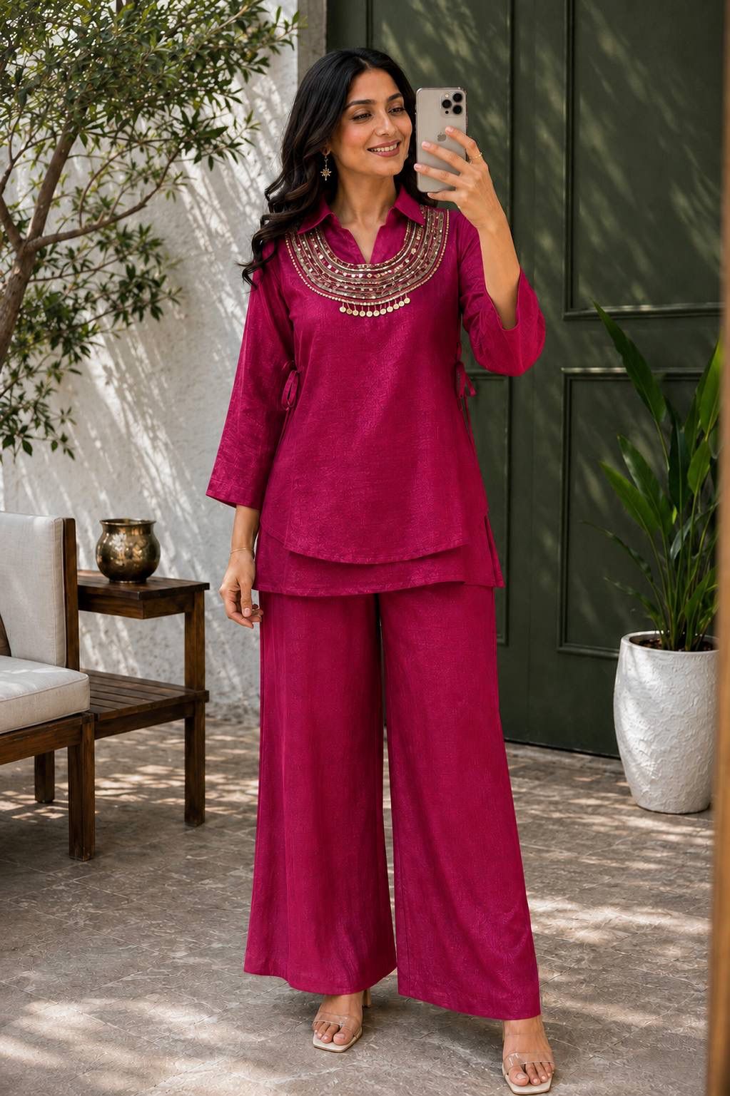 Viral 3-Piece Kurti, Koti And Plazzo Co-ord Set
